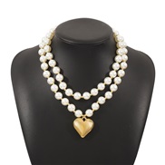( Gold) romantic samll wind Double layer Pearl three-dimensional love necklace  wind fashion chain