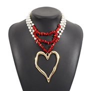(red +gold )occidental style samll retro multilayer big love beads chain  wind Pearl turquoise necklace