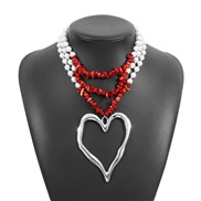 (red + White K)occidental style samll retro multilayer big love beads chain  wind Pearl turquoise necklace