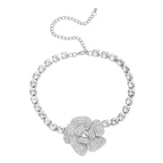 ( Silver)style occidental style exaggerating necklace lady glass diamond fully-jewelled flowers banquet pendant bridene