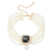 ( black)occidental style multilayer imitate Pearl necklace lady square glass diamond banquet pendant exaggerating bride