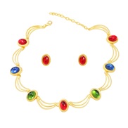 ( Color) exaggerating occidental style earrings necklace set woman Alloy flower sweater chain