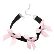 ( Pink Black )Autumn and Winter bow necklace woman elegant temperament chain occidental style