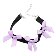 (purple Black )Autumn and Winter bow necklace woman elegant temperament chain occidental style