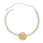 ( Gold)super occidental style exaggerating necklace lady Round glass diamond fully-jewelled flowers pendant bride