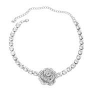 ( Silver)super occidental style exaggerating necklace lady Round glass diamond fully-jewelled flowers pendant bride