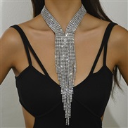 ( gray)exaggerating trend long style tassel Rhinestone necklace woman  creative personality luxurious
