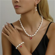 ( white)trend brief geometry love earrings bracelet necklace set woman  creative samll Pearl