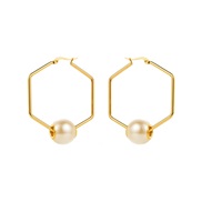 (2)E occidental style color retention stainless steel geometry earrings woman  Pearl high Irregular fashion earring