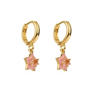( Pink)E more color bronze small fresh sweet buckle  embed enamel Five-pointed star brief wind earrings