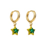 ( green)E more color bronze small fresh sweet buckle  embed enamel Five-pointed star brief wind earrings