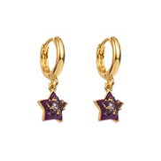 (purple)E more color bronze small fresh sweet buckle  embed enamel Five-pointed star brief wind earrings