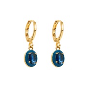 ( blue)E bronze samll Oval buckle  color enamel Rhinestone personality fashion earrings