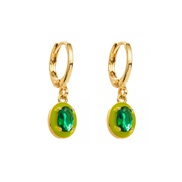 ( green)E bronze samll Oval buckle  color enamel Rhinestone personality fashion earrings