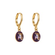 (purple)E bronze samll Oval buckle  color enamel Rhinestone personality fashion earrings
