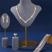 (SZ 6 4jinse ) occidental style Rhinestone necklace bracelet ring earrings set brief atmospheric bride