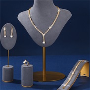 (SZ 6 9jinse ) occidental style Rhinestone necklace bracelet ring earrings set brief atmospheric bride