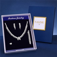 (SZ 646yinse ) occidental style Rhinestone necklace bracelet ring earrings set brief atmospheric bride
