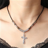(QNN1151)occidental style trend personality cross beads rope necklace sweater chain Alloy pendant Metal necklace