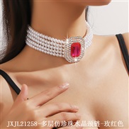 (JXJL21258 Pearl  crystal  rose Red) occidental style exaggerating multilayer imitate Pearl color diamond square big cr