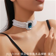 (JXJL21258 Pearl  crystal  blue) occidental style exaggerating multilayer imitate Pearl color diamond square big crysta
