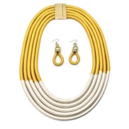 (yellow  white)occidental style exaggerating multilayer weave necklace earrings set handmade surround long style buckle