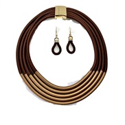 ( Brown)occidental style exaggerating multilayer weave necklace earrings set handmade surround long style buckle shawl 