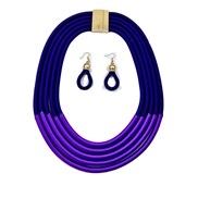 (purple)occidental style exaggerating multilayer weave necklace earrings set handmade surround long style buckle shawl 