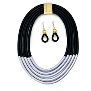 ( Black  white)occidental style exaggerating multilayer weave necklace earrings set handmade surround long style buckle