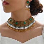 occidental style fashion retro concise gem Metal accessories two necklace earrings set