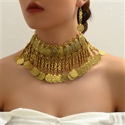 occidental style fashion retro Coin coin exaggerating temperament necklace earrings set