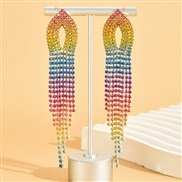 Korean style fashion color flash diamond tassel temperament lady ear stud earring