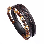 ( Brown)occidental style retro eyes bracelet eyes multilayer leather buckle weave eyes Beads