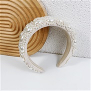 ( rice white)Headband woman belt width Rhinestone Headband imitate Pearl all-Purpose