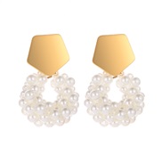 ( 1 Aurous Gold 1914) Pearl Earring lovely geometry gold drop beads Round ear stud sweet samll beads earrings
