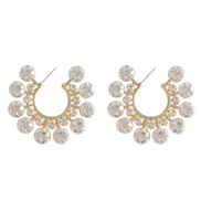 ( white) occidental style personality exaggerating super geometry half Word Alloy diamond woman earrings high