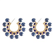 ( blue) occidental style personality exaggerating super geometry half Word Alloy diamond woman earrings high