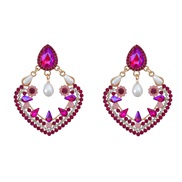 ( rose Red)occidental style colorful diamond earrings exaggerating fully-jewelled Earring woman Alloy diamond embed Pea