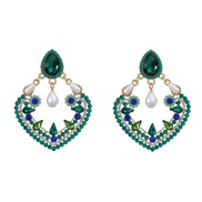 ( green)occidental style colorful diamond earrings exaggerating fully-jewelled Earring woman Alloy diamond embed Pearl 
