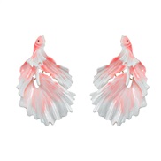 ( Pink)summer tropical earrings occidental style Earring woman Alloy enamel exaggerating goldearrings