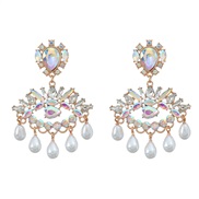 (AB color)occidental style colorful diamond earrings fully-jewelled eyes Earring woman Alloy diamond embed Pearl tassel