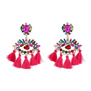 ( Color)occidental style colorful diamond earrings eyes Earring woman Alloy diamond tassel eyes Bohemia