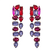 (red )earrings occidental style colorful diamond earrings fully-jewelled long style Earring woman glass diamond diamond