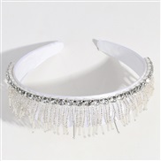 ( white Tassels)tassel Rhinestone Headband width luxurious high fashion Headband brief all-Purpose