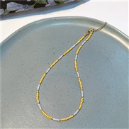 ( yellow)Korean style more crystal Pearl beads necklace  summer color temperamentins wind crystal Pearl necklace