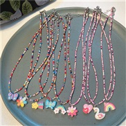 ( Pink)Korea color cartoon love butterfly beads necklace  sweet lovely woman clavicle chain