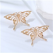 ( Gold)occidental style fashion retro creative high textured gold hollow butterfly earrings woman