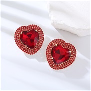 ( red)occidental style exaggerating ear stud Alloy diamond heart-shaped earrings woman woman super fully-jewelled tempe
