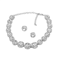 ( Silver)occidental style earrings necklace set woman Round glass diamond exaggeratingnecklace