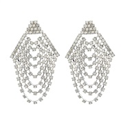 ( Silver)super claw chain occidental style exaggerating earrings woman Alloy diamond fully-jewelled chain tassel Earring